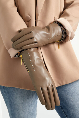 PU gloves with studs and zipper - brown h5 Picture2
